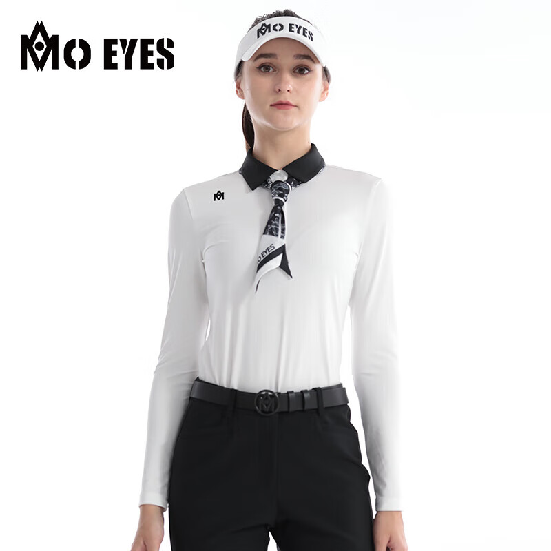 moo eyes魔眼 高尔夫服装女长袖t恤秋冬 配丝巾弹力打底衫运动优雅 m