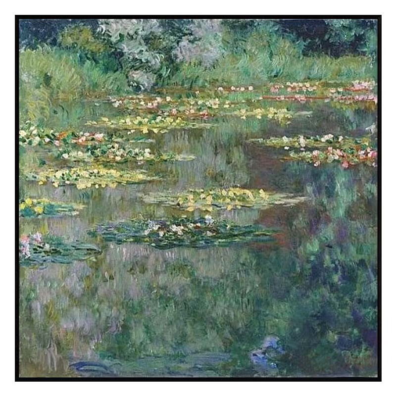 彩象莫奈睡莲纯手绘油画印象画轻奢简约客厅玄关手工装饰画挂画背景画