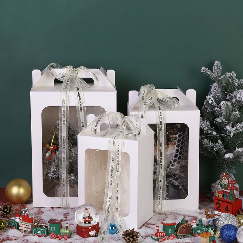 透明ins风礼品盒空盒手提礼盒精美礼物盒子长方形 白色 丝带 1个小号