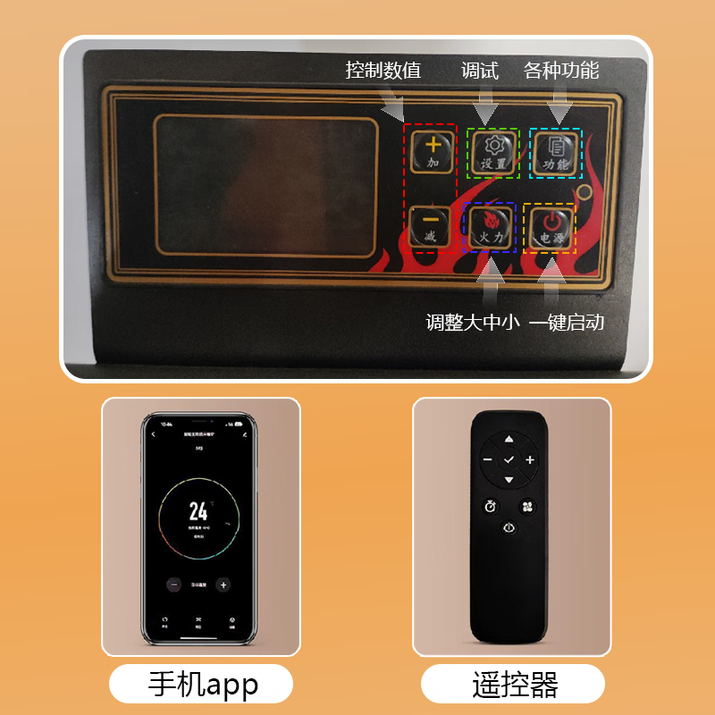 新款欧式生物智能颗粒商用全自动环保燃料取暖炉节能家用室无烟 300型烧水做饭【远程控制】