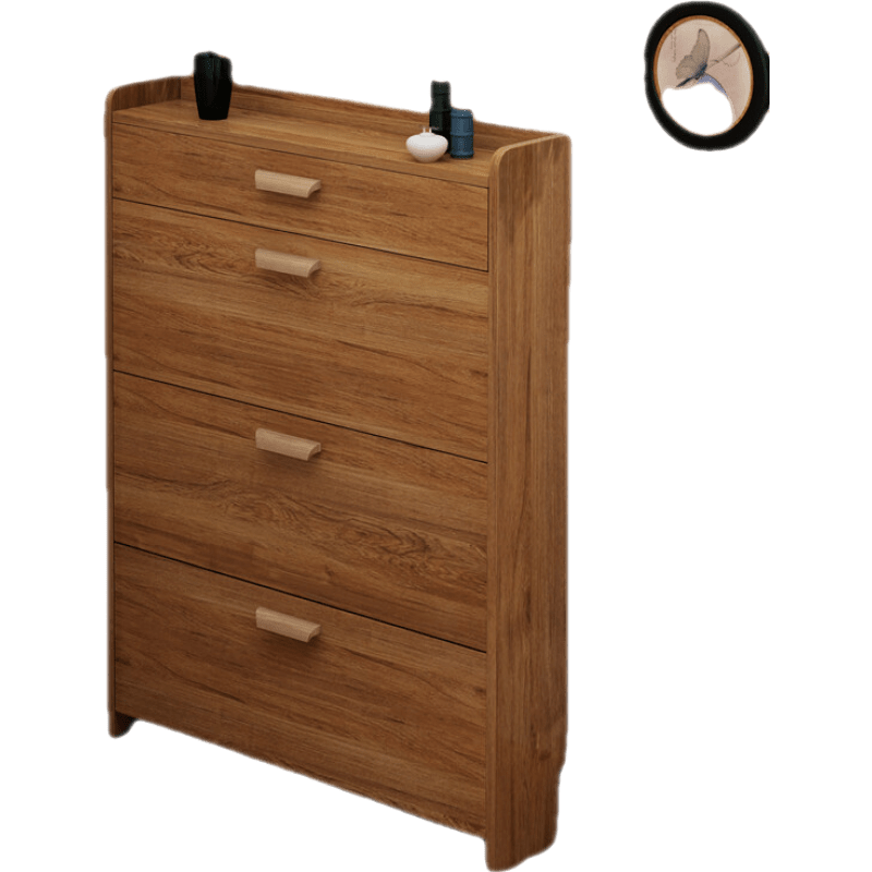 翻斗式17cm鞋柜实木色简约现代简易鞋架大容量门口玄关柜家用 单抽屉 50长17厚120高 组装