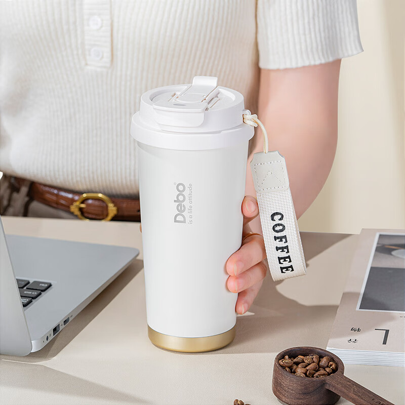 Debo徳铂保温杯咖啡杯316不锈钢保温保冷便携杯 米白色