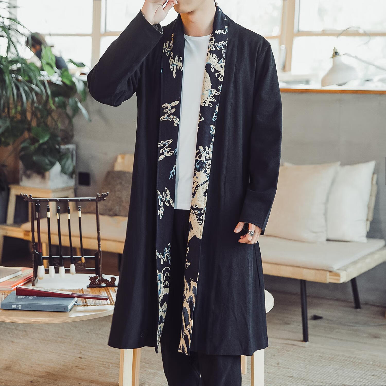 权凡风大衣男中长款披风春秋季新款春秋季中国风男装