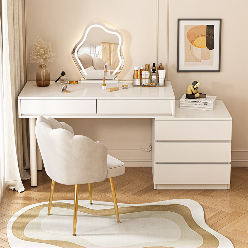 木匠印记梳妆台斗柜一体化妆桌一体斗柜梳妆台伸缩奶油风柜化妆桌带