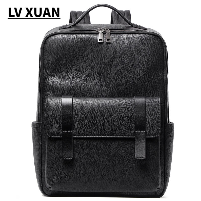 旅宣lv xuan法国风轻奢高端国际大品牌大容量男士背包真皮双肩包15.