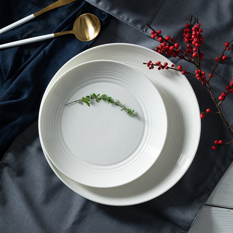 赞物白瓷陶瓷盘子北欧风欧式西餐盘牛排盘大号平浅盘家用简约白色精致