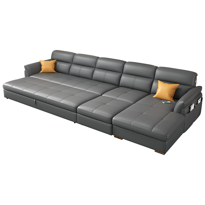 AUZU真皮沙發(fā)床一體兩用2025新款客廳小戶(hù)型意式多功能可折疊儲(chǔ)物家具 三人位+無(wú)扶手單位+貴妃+腳踏【3.2米左右】 升級(jí)款【進(jìn)口頭層牛皮+USB充電+泰國(guó)乳膠座包】