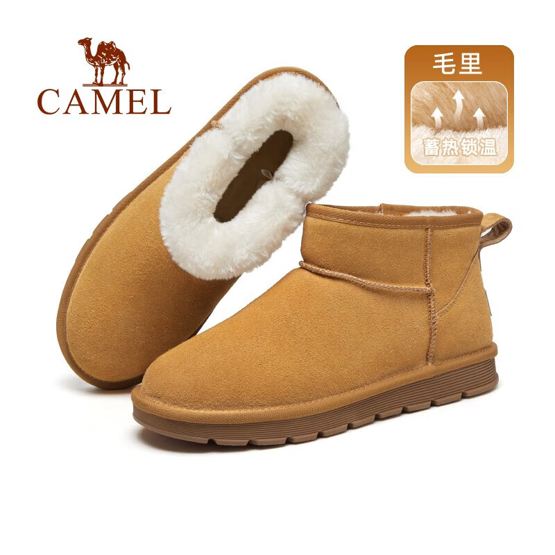 骆驼（CAMEL）冬季新款加绒保暖加厚复古耐折反绒面防寒雪地靴男 G13W223109 黑色 42 (260mm)
