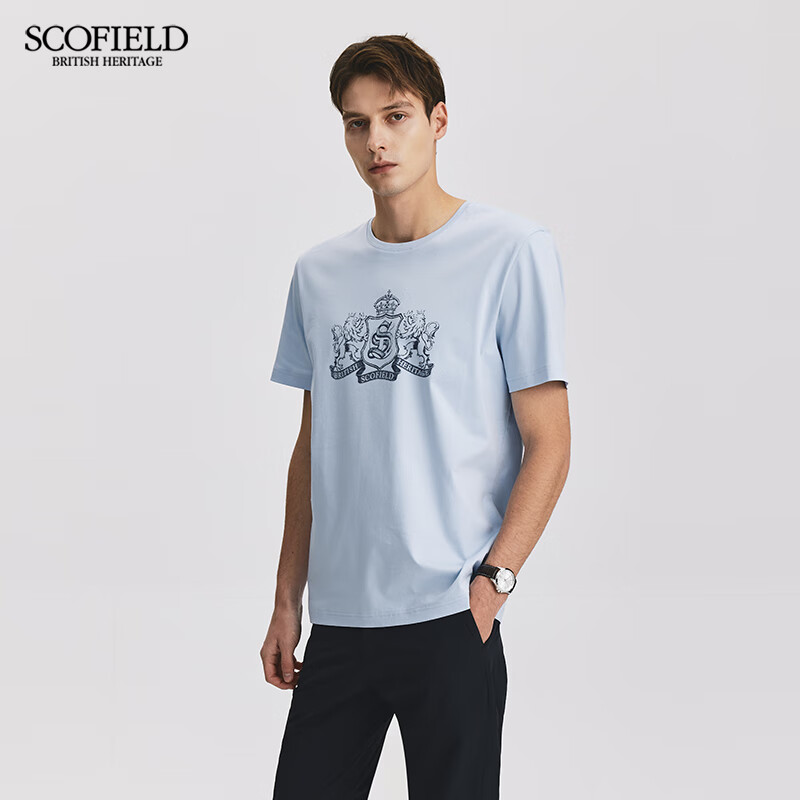 Scofield男士24年夏季新款长绒棉印花圆领舒适短袖全棉休闲T恤 浅灰色 M (170)