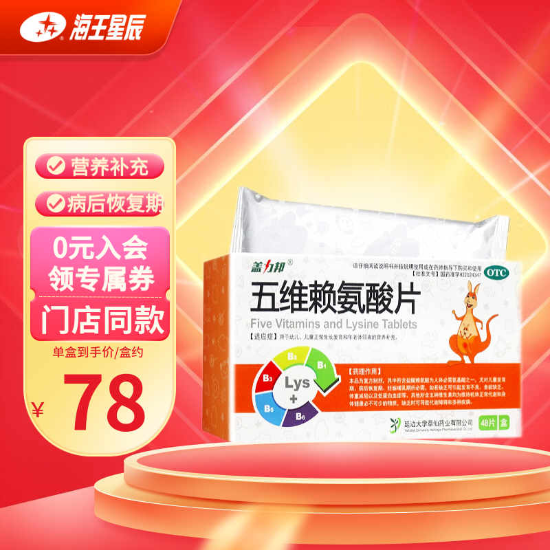 盖力邦 五维赖氨酸片 48片 1盒装