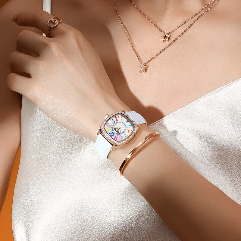 Folli Follie芙丽芙丽腕表女士欧美表轻奢气质小众玫瑰金镶日历钻石英手表女 白色