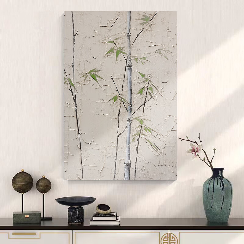 手绘油画节节高升新中式客厅装饰画玄关壁画餐厅挂画竹子装饰画 径节a
