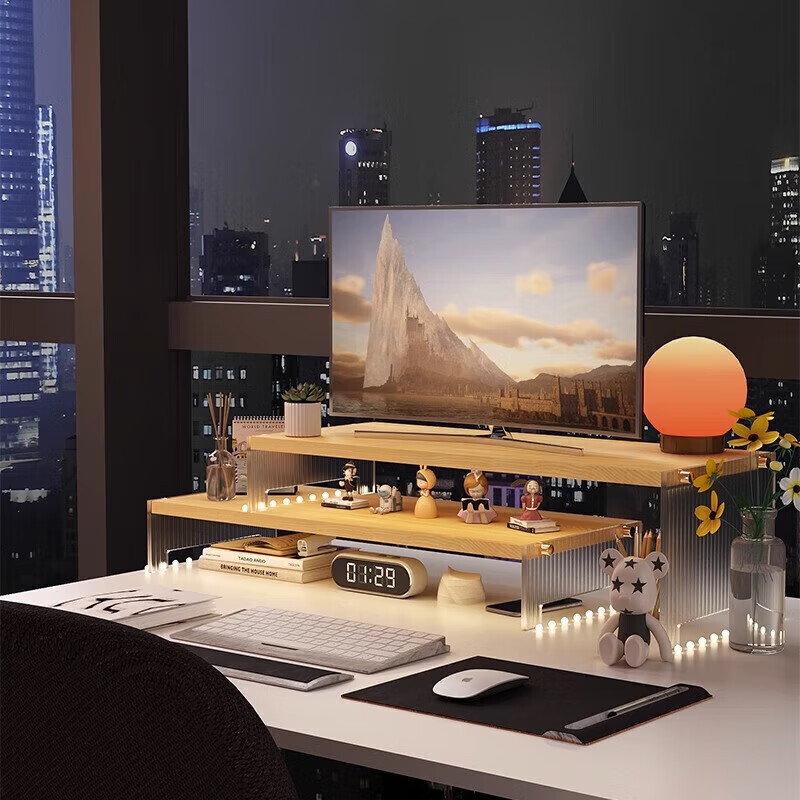 小匠材亚克力置物架笔记本电脑显示器增高架办公室桌面收纳架组合原木色