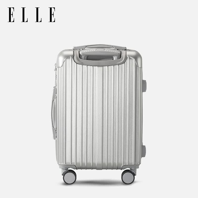ELLE经典时尚行李箱拉杆箱防刮万向轮女士可登机密码箱大容量运动旅行 奢华银 20英寸 【可登机-五五开】