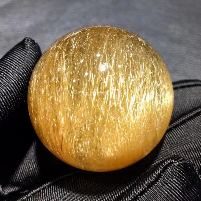 石俞记金发晶转运球摆件 黄发晶钛晶球立体桌面摆件 水晶球摆件 金发晶球摆件直径39.5重85克