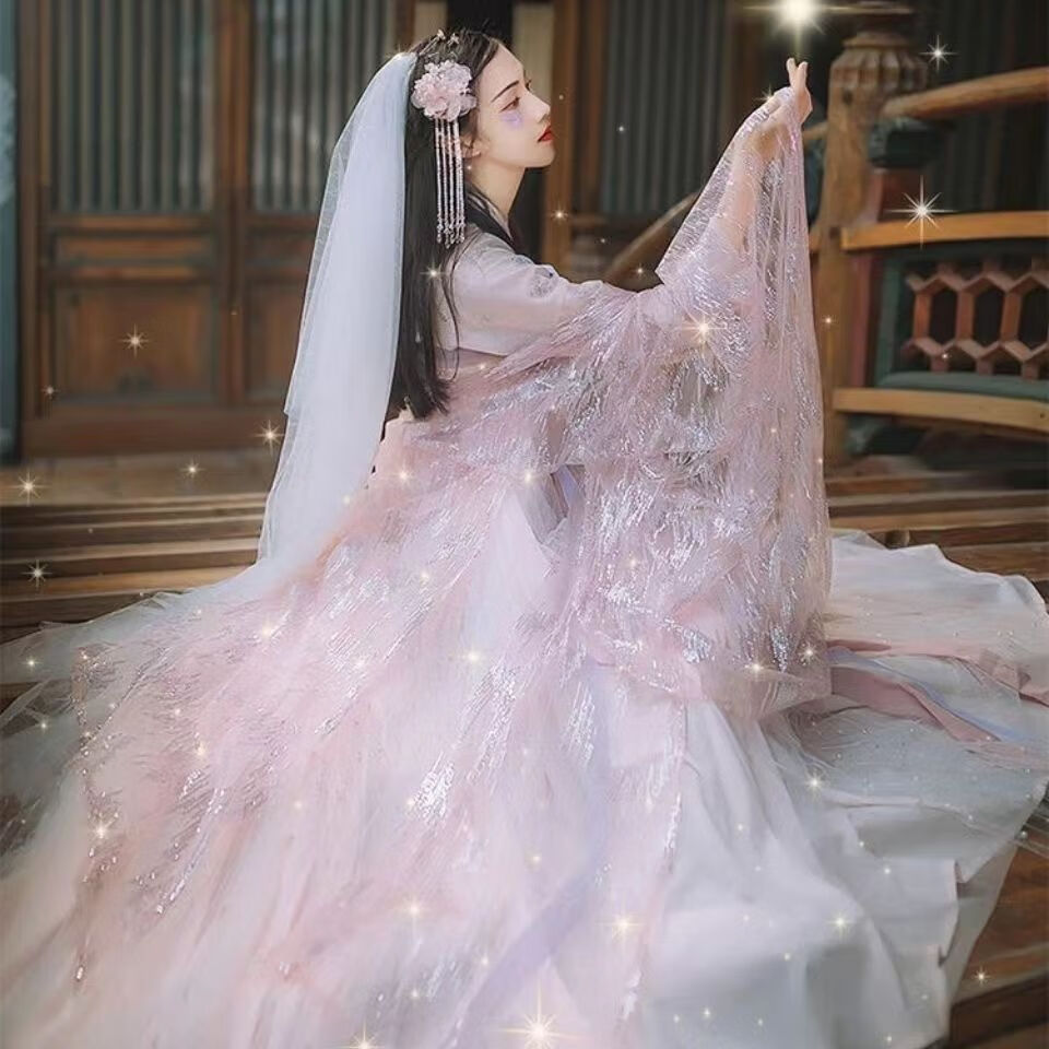 齐胸襦裙女成人古装仙女飘逸百褶中国风交领广袖春夏刺绣印花 鲛人泪