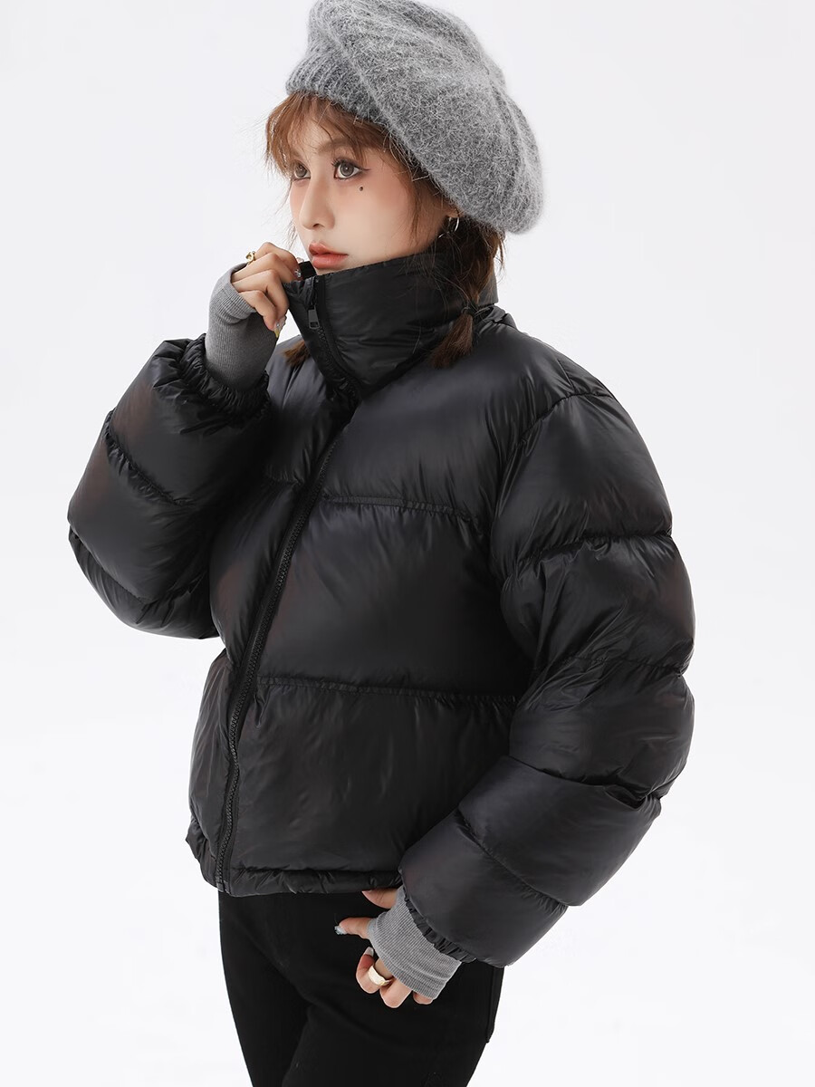 羽绒服冬季保暖外套加厚90白鸭绒短外套  s模特上 黑色充绒量(280-300
