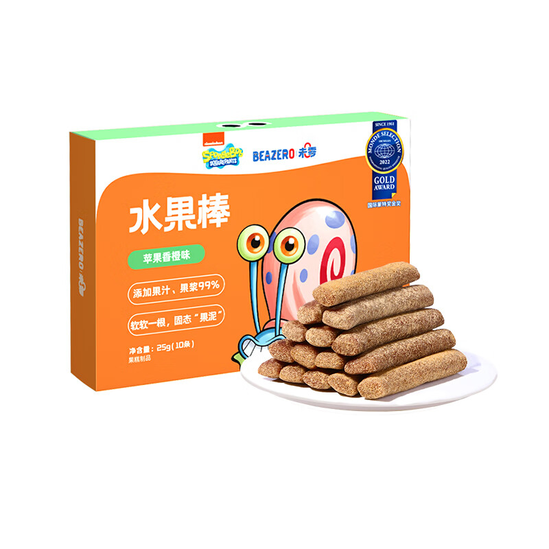 beazero未零海绵宝宝苹果香橙味水果棒儿童零食25g