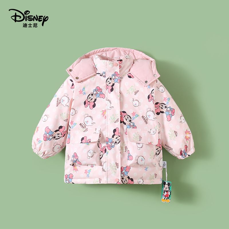 迪士尼(Disney)女童羽绒服超厚冬季新款90白鸭绒儿童羽绒服男童外套中小童 女童款一2面穿一粉色 100 建议身高90-100
