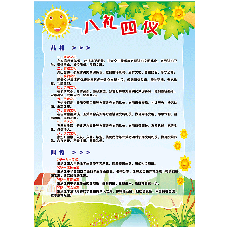 中小学生文明礼仪养成教育挂图海报八大礼仪八礼四仪未成年人公益广告