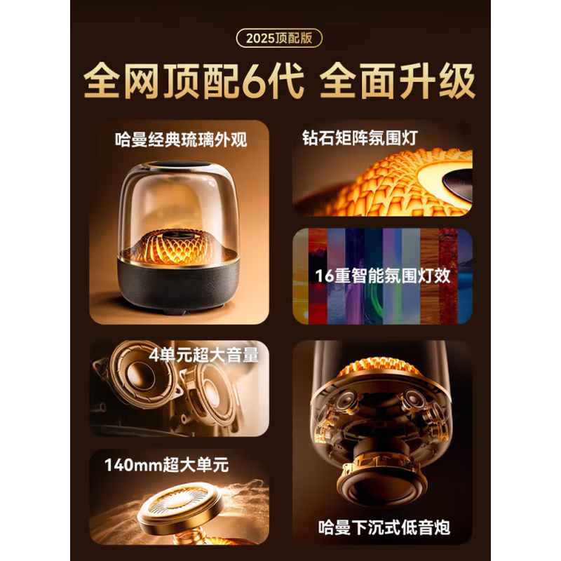 MILDRY【曼哈琉璃6代】大哈曼卡顿蓝牙音响华强北音箱无线6代柏林之声五桌面台式电脑低音炮 【黑金典藏丨琉璃6代】ProMax版