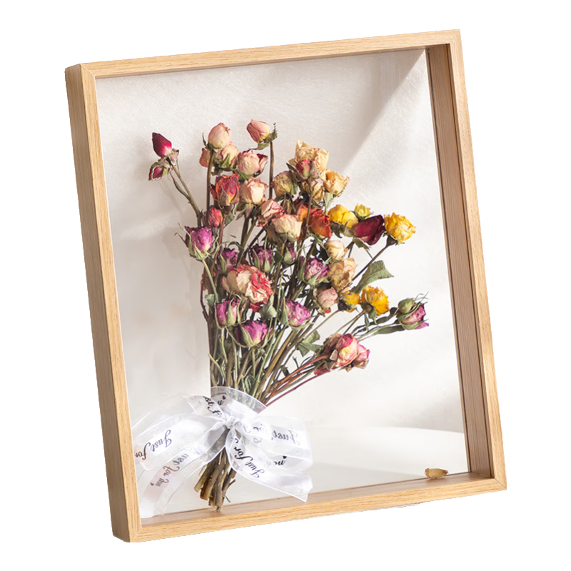 莧鈞 手工diy干花相框擺臺(tái)永生花展示盒保存標(biāo)本雙面玻璃中空透明框架 木色（中空4cm） A4【內(nèi)徑21*29.7cm】