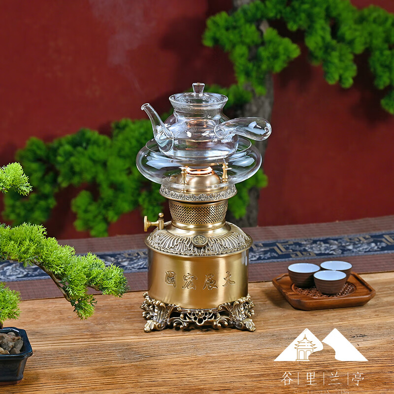 空气灯煮茶炉五牛图煤油灯活火烧水茶炉中式复古酥油灯中式养生灯