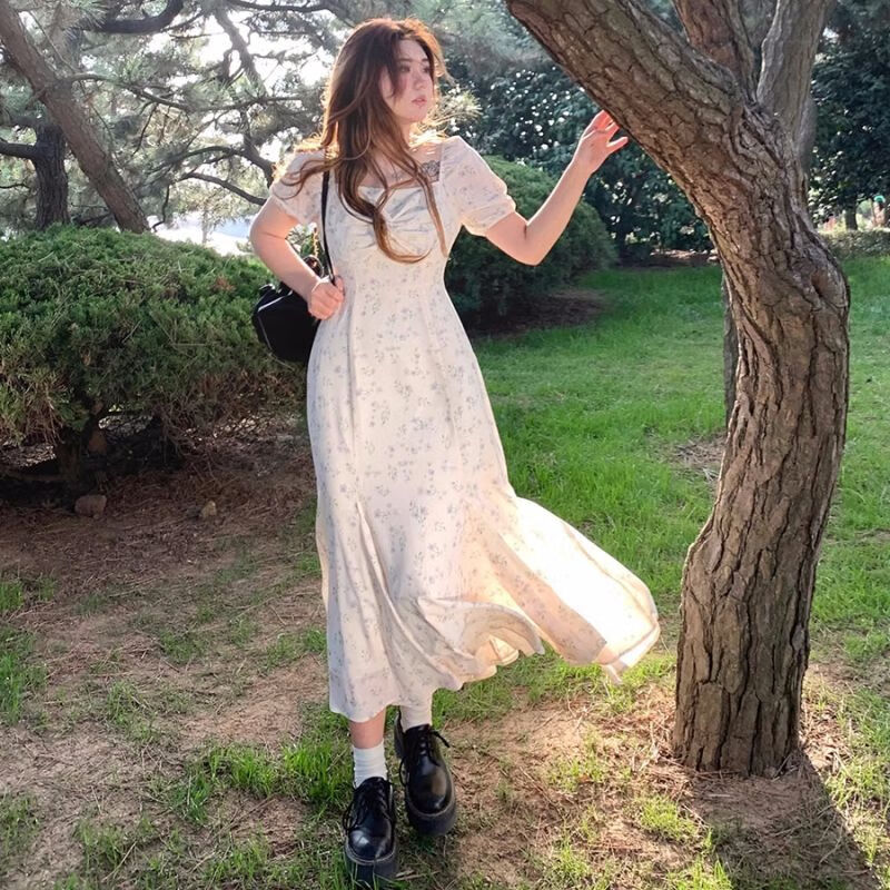 穗栩爵士舞服装女套装夏季大码胖mm田园风小清新碎花裙新款蝴蝶结气质