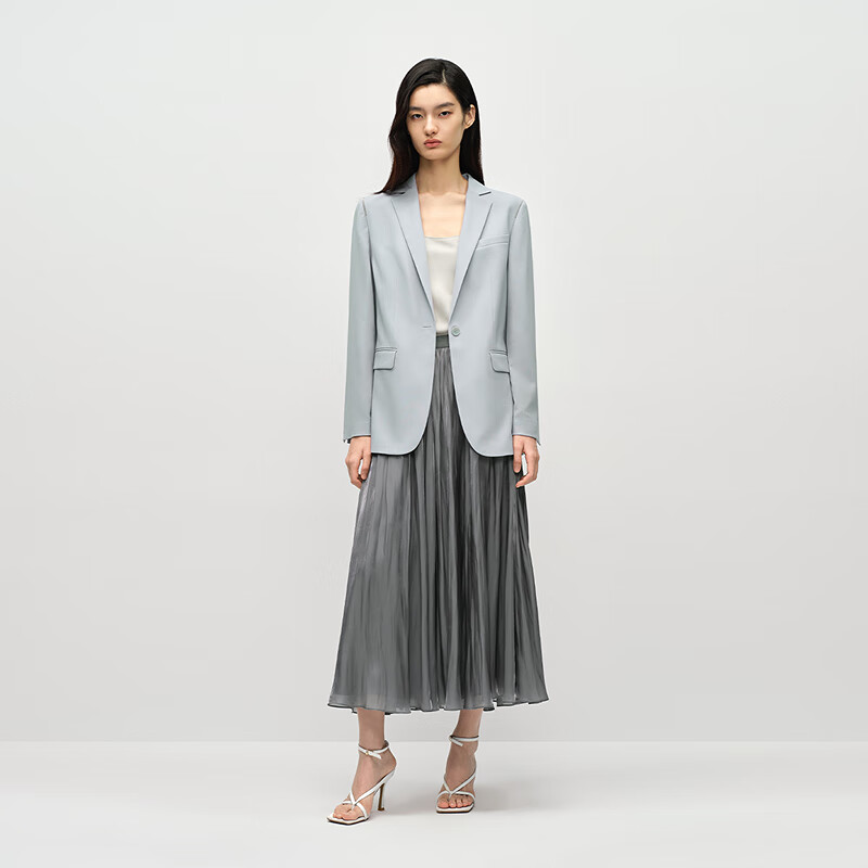 OVV2025春夏新款女装精纺羊毛平驳领休闲通勤西服外套 天空蓝 M
