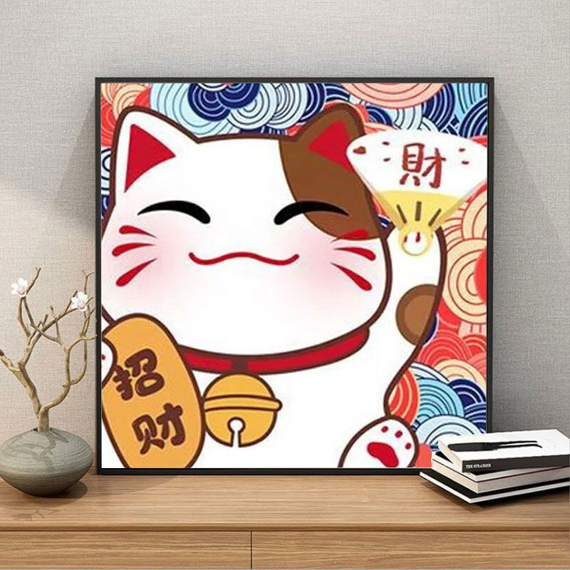 莎庭招财猫钻石画满钻2021新款贴钻十字绣纳福卡通diy客厅玄关钻石绣