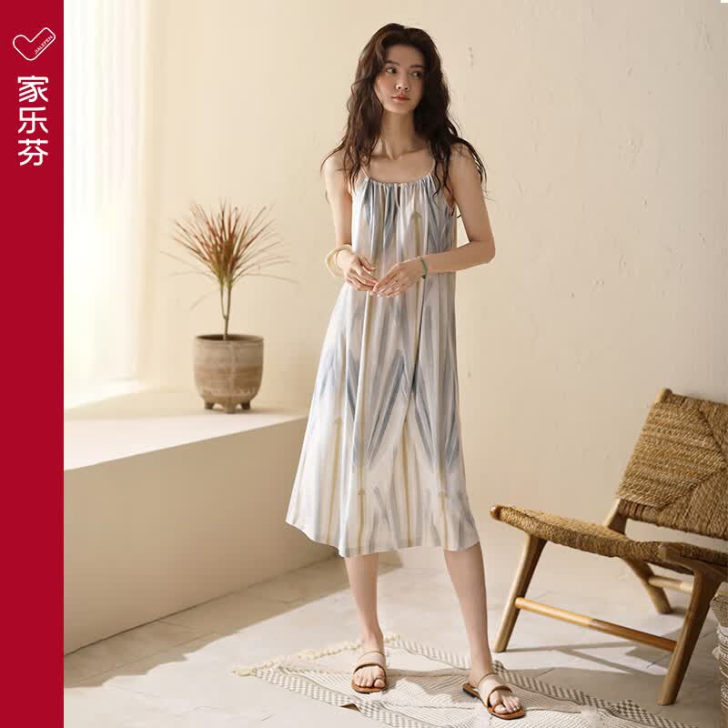 家乐芬睡裙女士睡衣夏季莫代尔吊带背心夏天夏款长款时尚连衣裙子小性感 A824697烟雨灰 M 适合150-160cm体重80-100斤