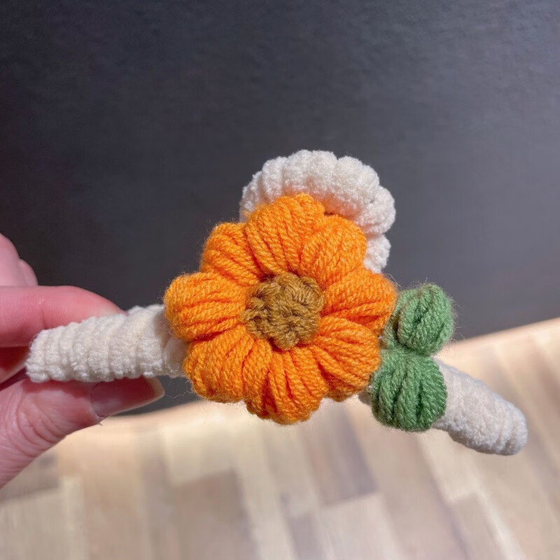 韩国甜美针织花朵手工编织抓夹秋冬复古发夹后脑勺盘发鲨鱼夹头饰 n