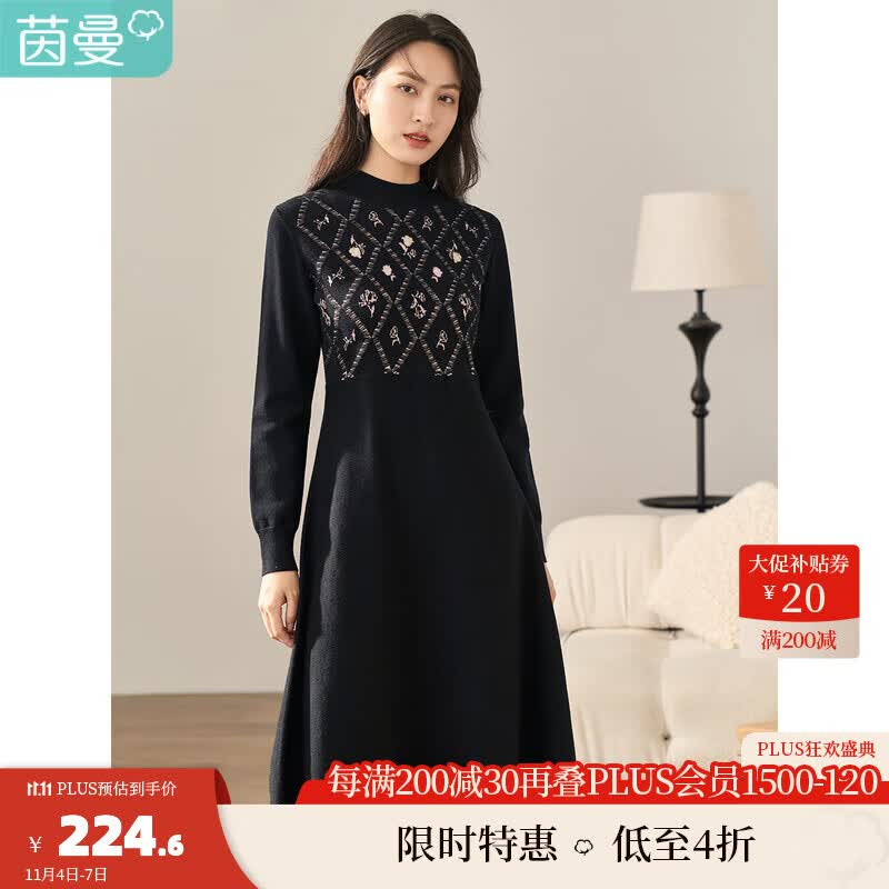 茵曼（INMAN）冬女装新款田园半高领提花复古毛织连衣裙 黑色 L使用感如何?