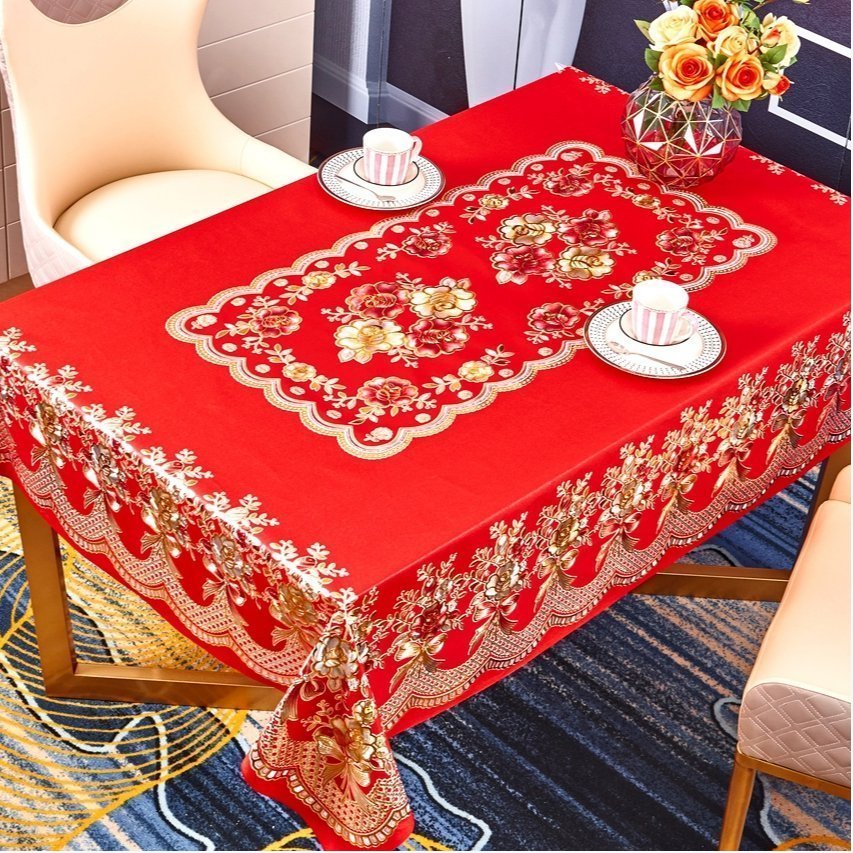 防水防油免洗婚礼喜庆茶几垫家用客厅台布茶几 中国大红色1结婚喜庆
