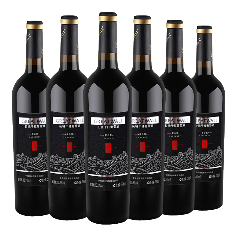 長(zhǎng)城（GreatWall）紅酒 橡木桶陳釀解百納干紅葡萄酒750ML*6瓶整箱裝（原箱包裝）