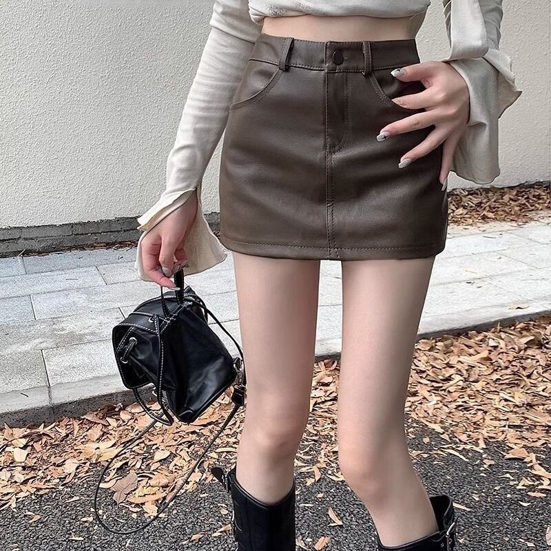 雷黛茜黑色高腰pu皮半身裙女秋冬新款小个子短裙百搭显瘦裙子a字包臀裙 主图款 M