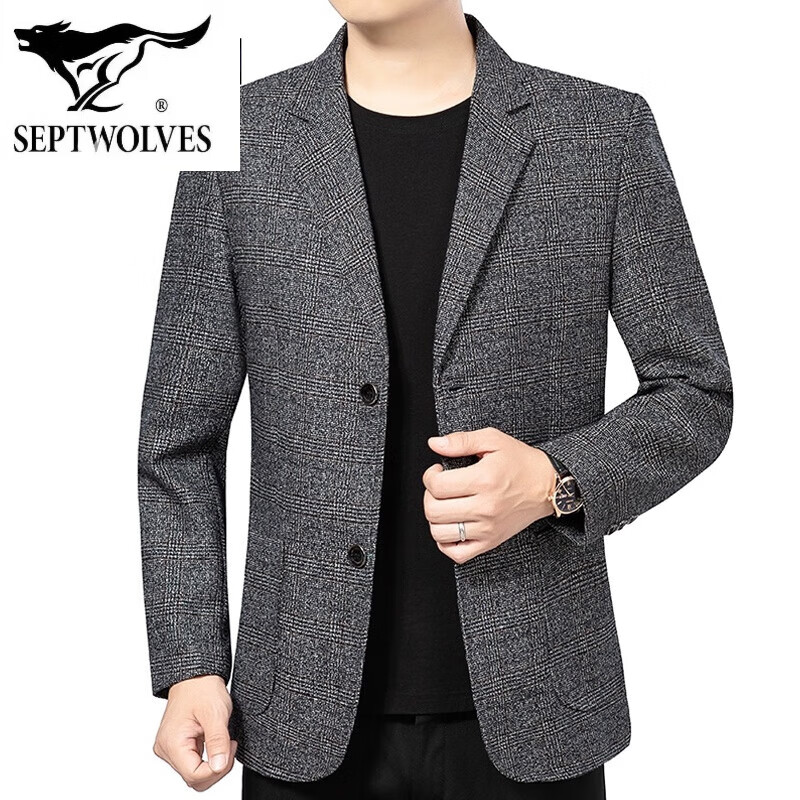 七匹狼(septwolves)春秋季薄款西装外套男士商务休闲西服中年爸爸装