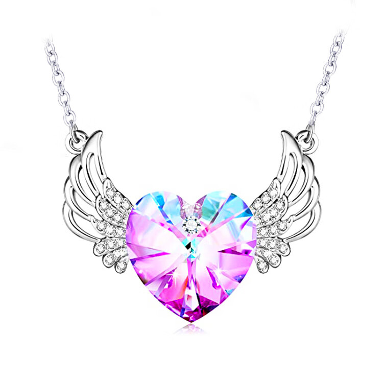 辉客映上龙年儿童水晶项链女童小孩子宝宝心形吊坠小女孩公主小孩粉色