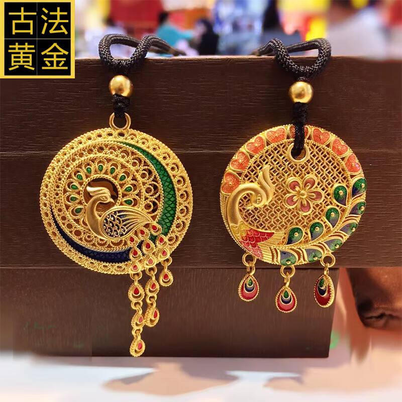 坠子挂绳项链女高档9999古法情人节礼物 a款古法黄金凤凰吊坠约27克