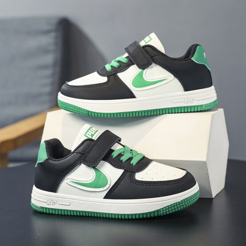 科比酷炫儿童夏季时尚休闲aj板鞋中大童运动跑步防滑耐磨鞋子男 黑绿