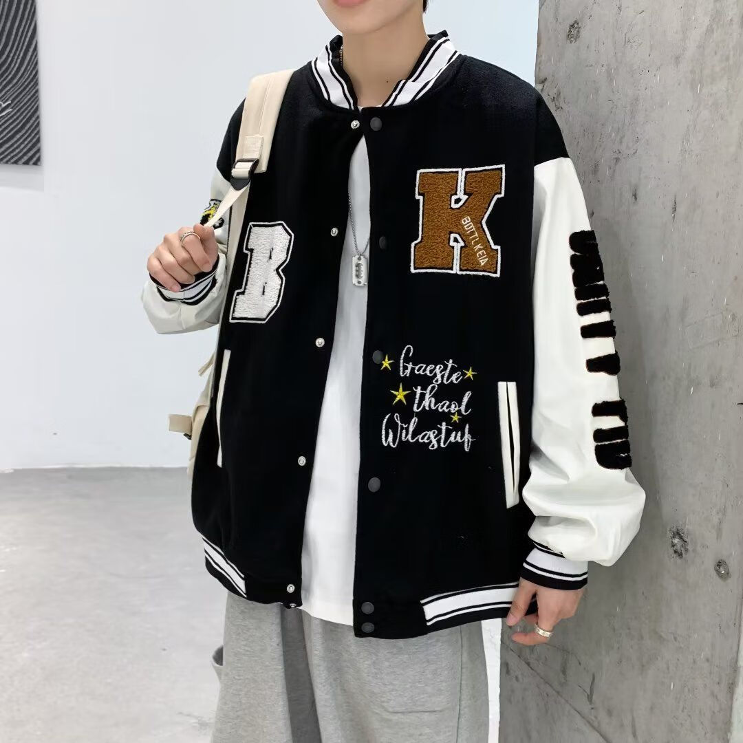 2023新款男服秋冬季大码港风ins学生宽松百搭夹克衫上 wt183黑色薄款