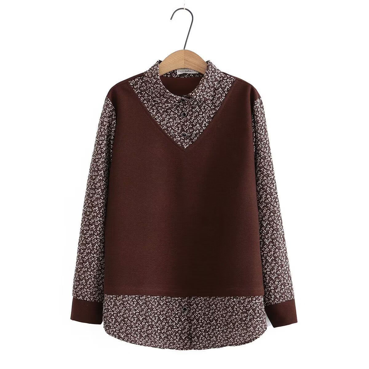 恬钦女衬衫长袖高档的品牌加假两件衬衫女上衣长袖春装新 咖啡色 xl