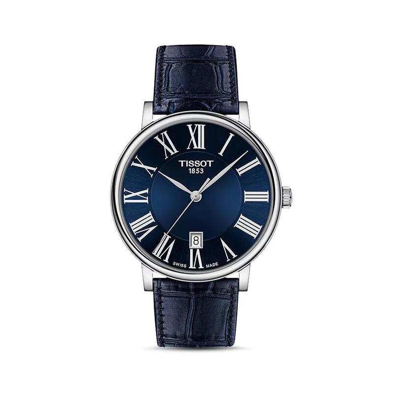 天梭(tissot)瑞士手表卡森臻我系列小蓝针皮带商务石英表黄晓明海报款