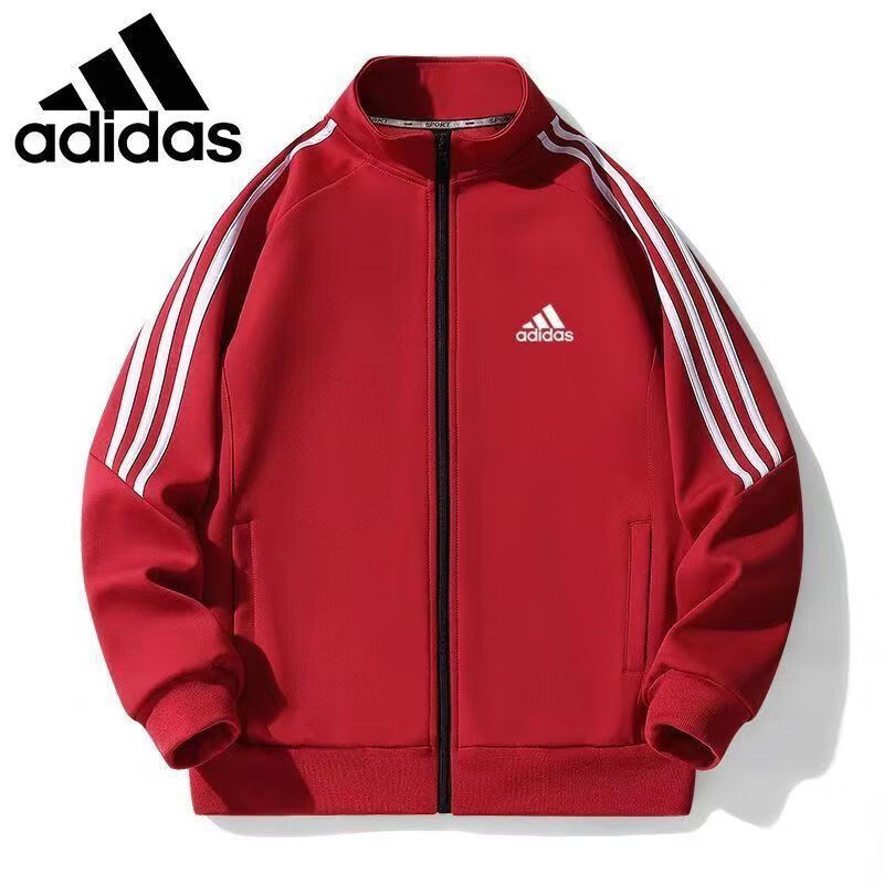 阿迪达斯 （adidas）三叶草休闲男女套装春季运动服外套立领开衫两件套长裤跑步剪标尾货 红色上衣 4XL(165-185斤)