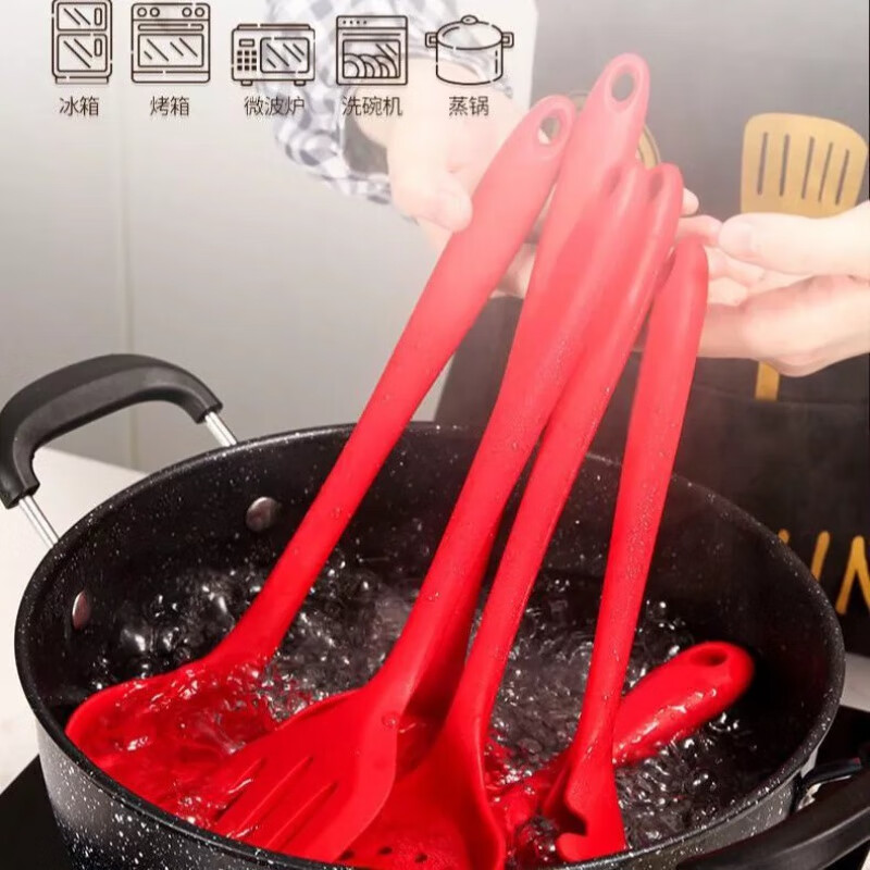【现发】硅胶锅铲家用炒菜铲子耐高温不粘锅专用铲子汤勺饭勺厨具 黑色【硅胶】 耐高温【锅铲】