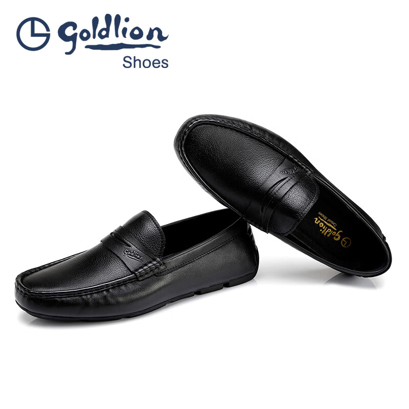 金利来(Goldlion)男鞋 一脚蹬软皮豆豆鞋 男士圆头商务休闲皮鞋 乐福鞋 黑色 38 比标准码皮鞋偏大一码