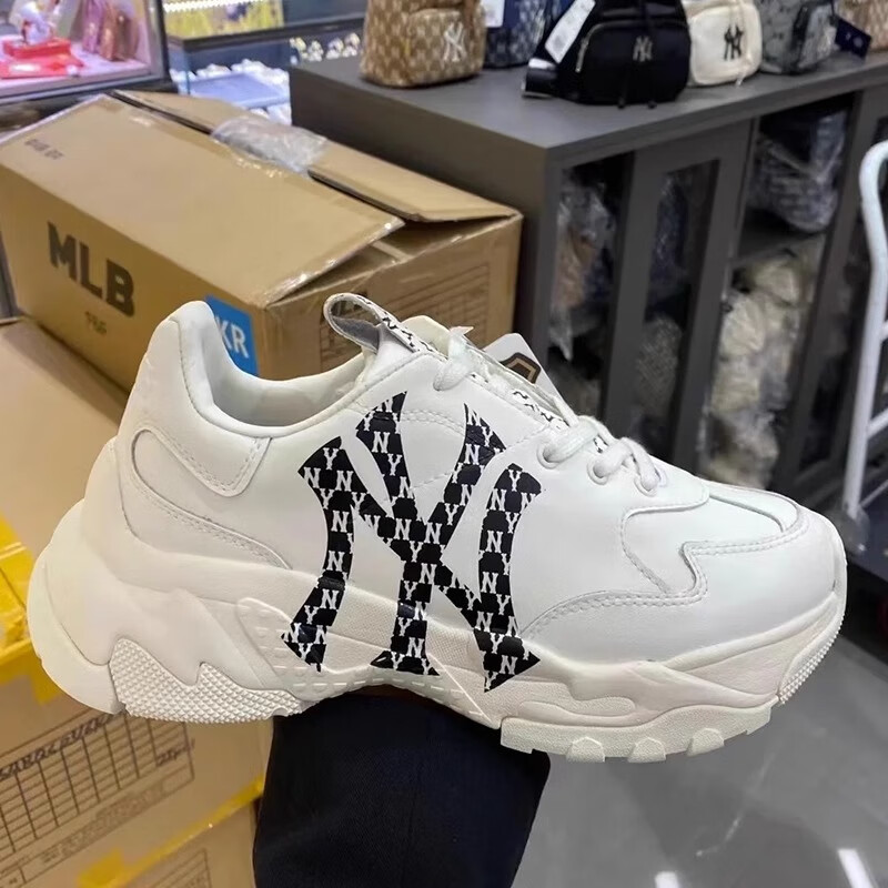 复古老花厚底小白男鞋情侣鞋ny百搭休闲运动鞋子 老花白黑 尺码偏小