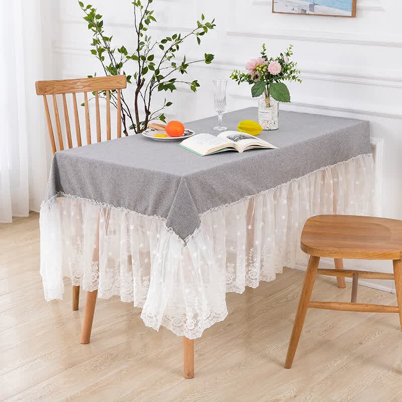睿爸桌布蕾丝少心餐桌布茶几方桌桌电脑办公桌布棉麻素色清新桌布 灰