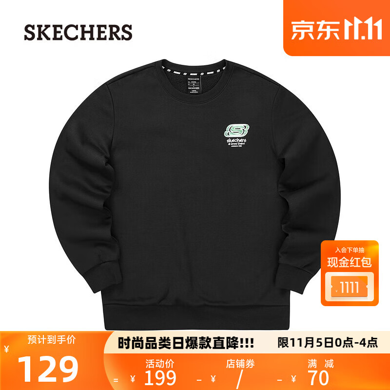 斯凯奇（Skechers）秋季新款缤纷休闲系列针织加绒保暖套头卫衣L322U096 碳黑/0018 L属于什么档次？