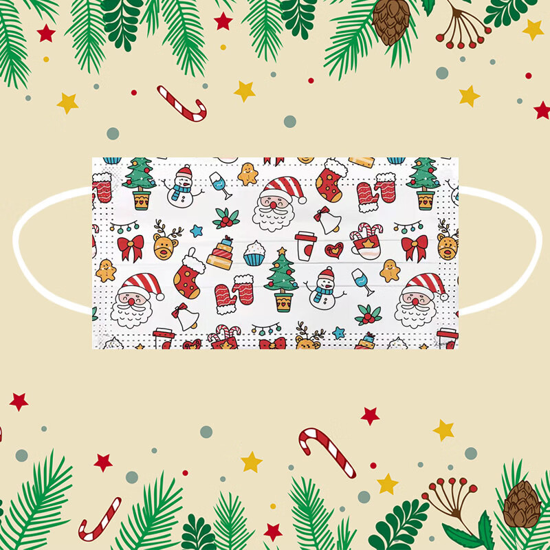 口罩高颜值圣诞口罩一次性三层防护可爱时尚亲子大人儿童卡通图案可爱